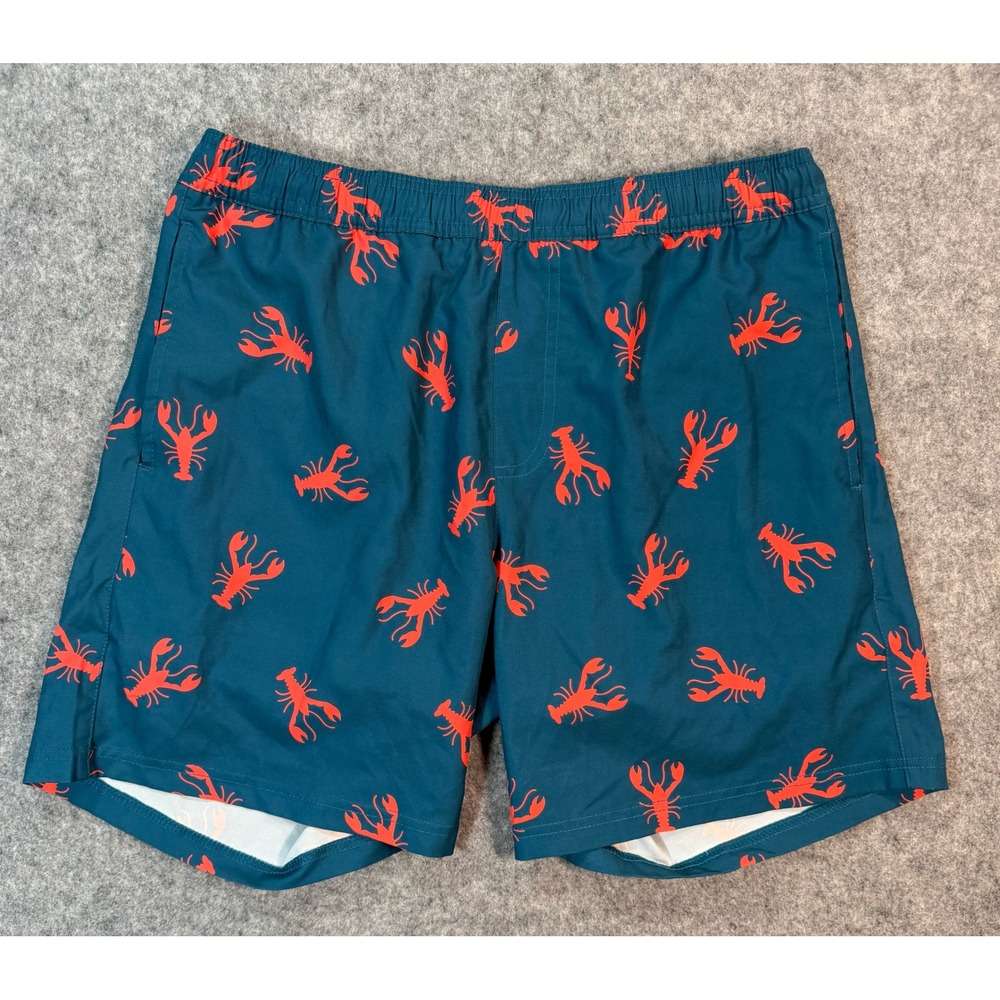 LRD Performance Mens Lobster Print Swim Trunks Teal Blue Red Size Medium‎
